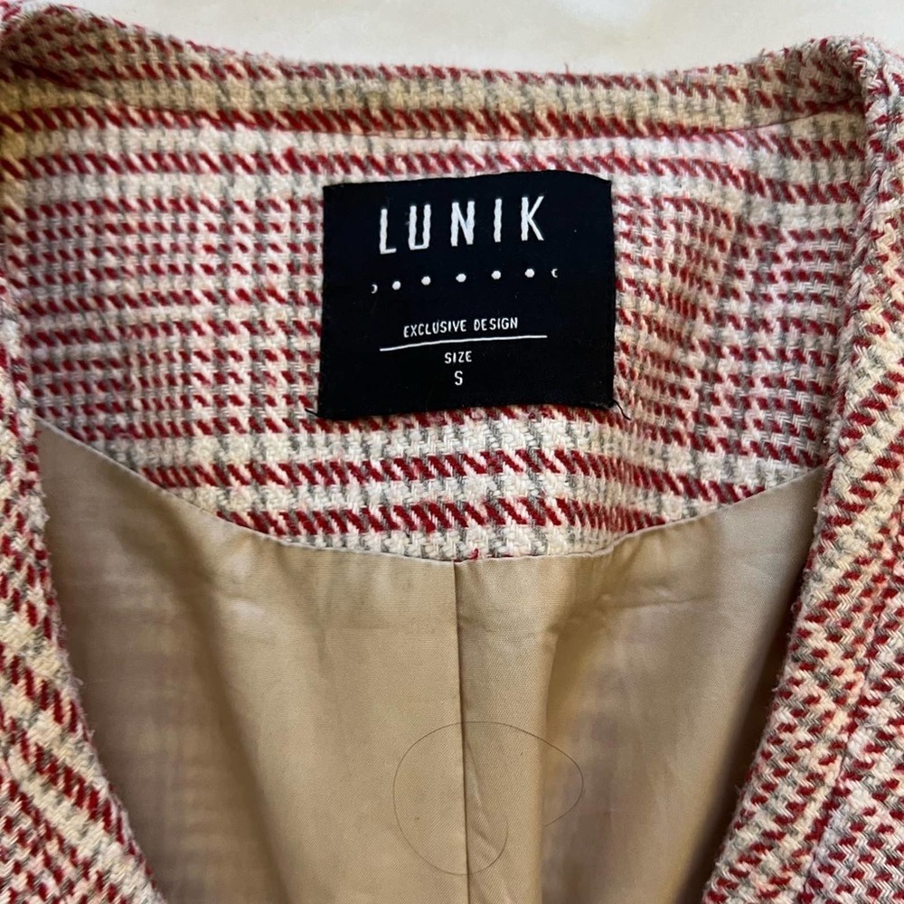 Lunik Pink Checked Tweed Coat Jacket Size Small - Picture 2 of 7